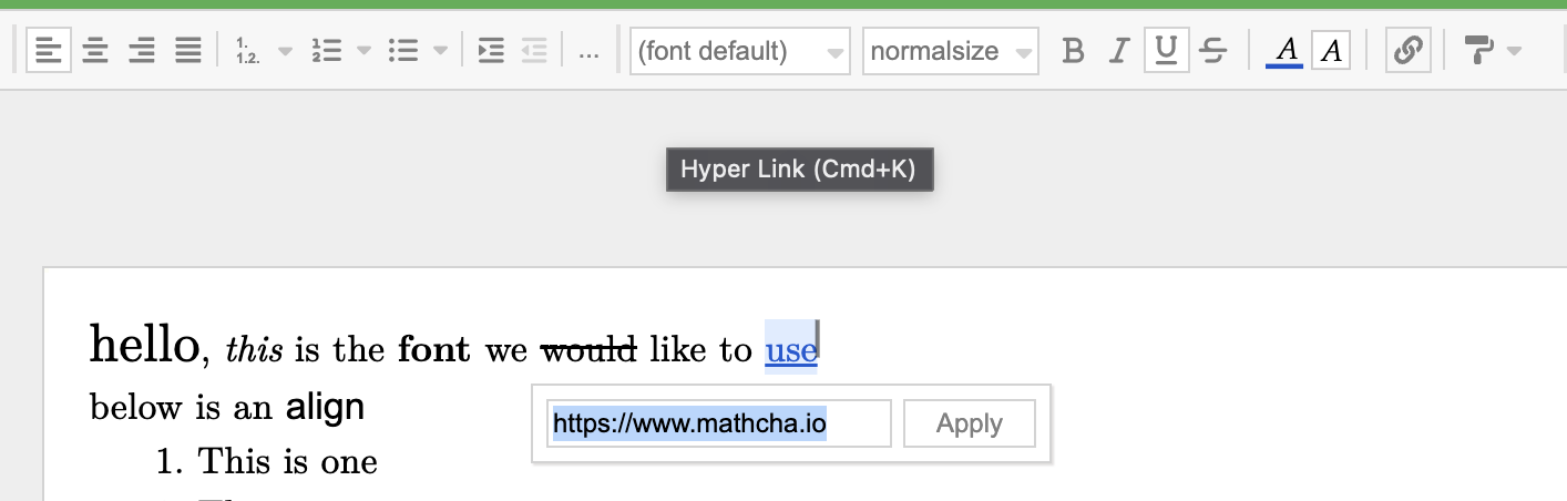 Hyperlink dialog
