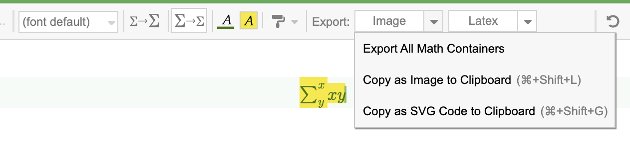 Math export menu