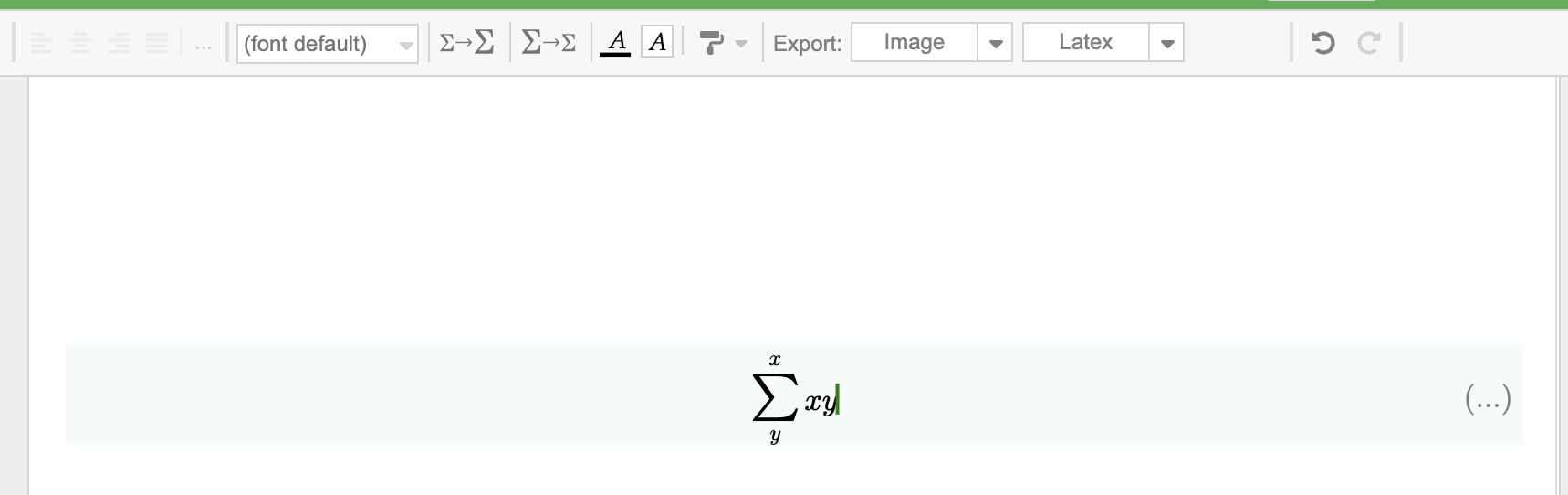 Math mode toolbar