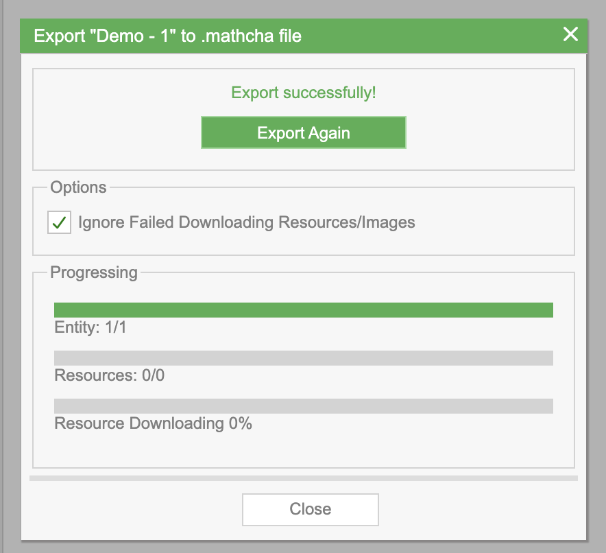 Export dialog with progress