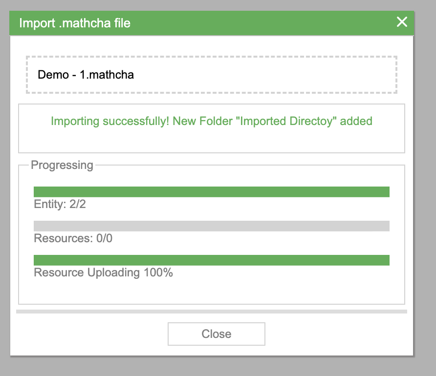 Import dialog with progress