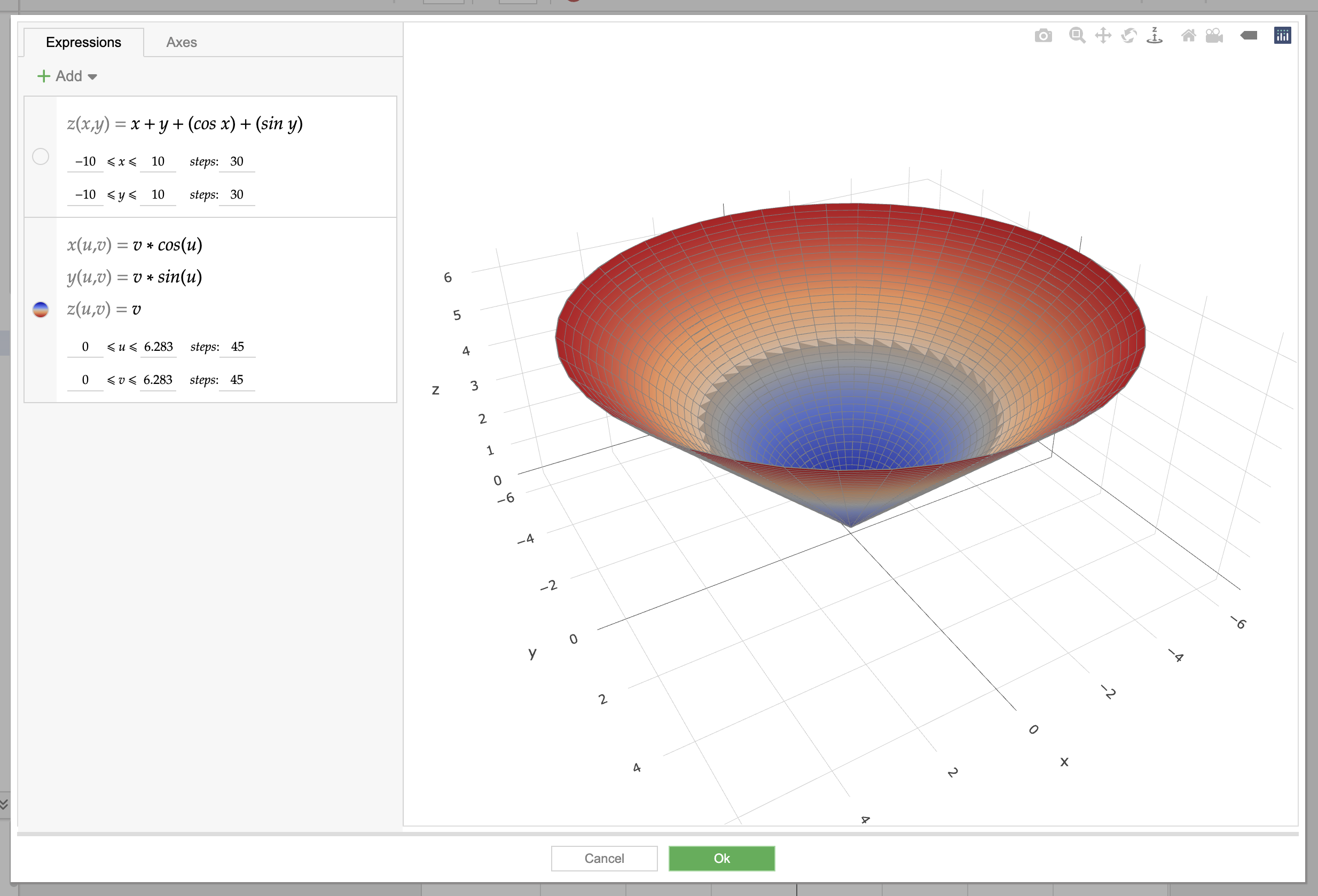 3D cone using parametric surface