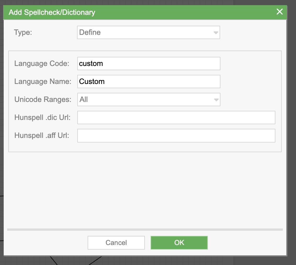 Add Spellcheck/Dictionary dialog