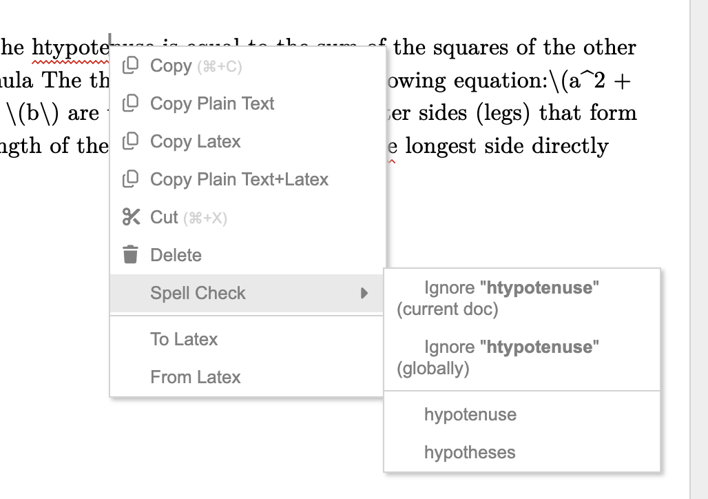 Spell Check right-click context menu