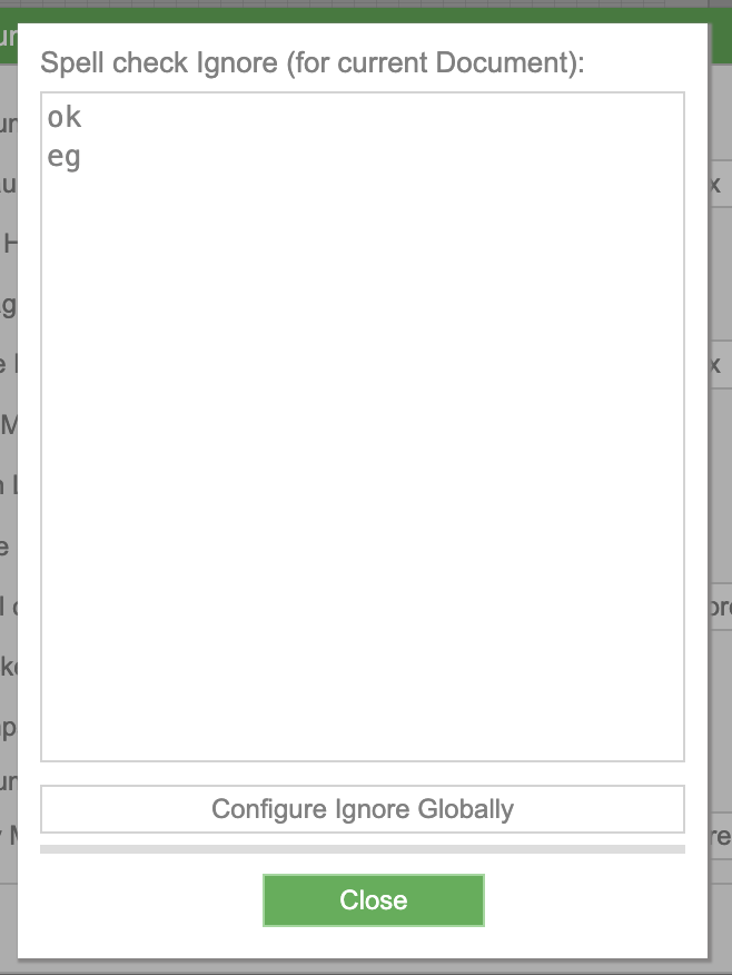 Spell check ignore list for current document