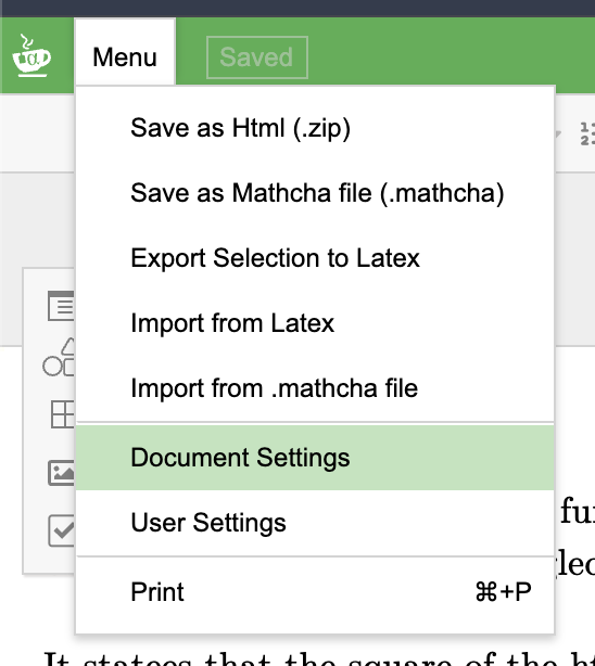 Open Document Settings from Menu