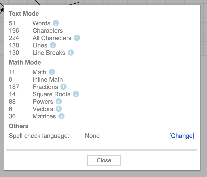 Detailed document info with spell check language